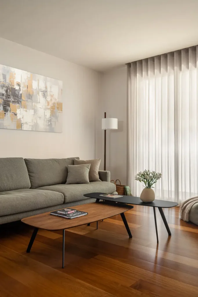 rincon acogedor con sofa ventanal y cuadro moderno