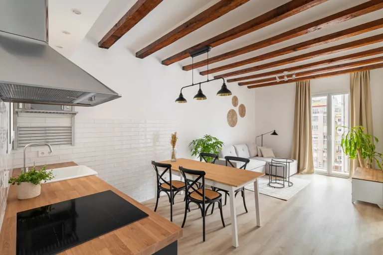 acogedora cocina con comedor y salon