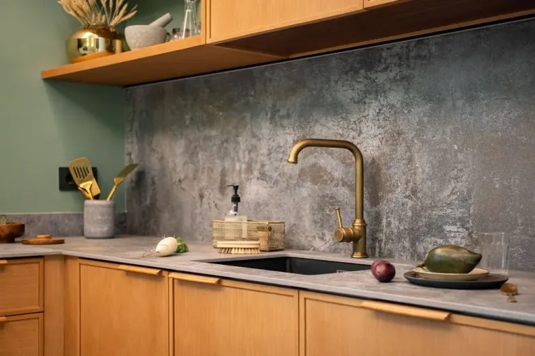 encimera de cocina grifo y utensilios de cocina en el interior de un apartamento moderno con un diseno unico