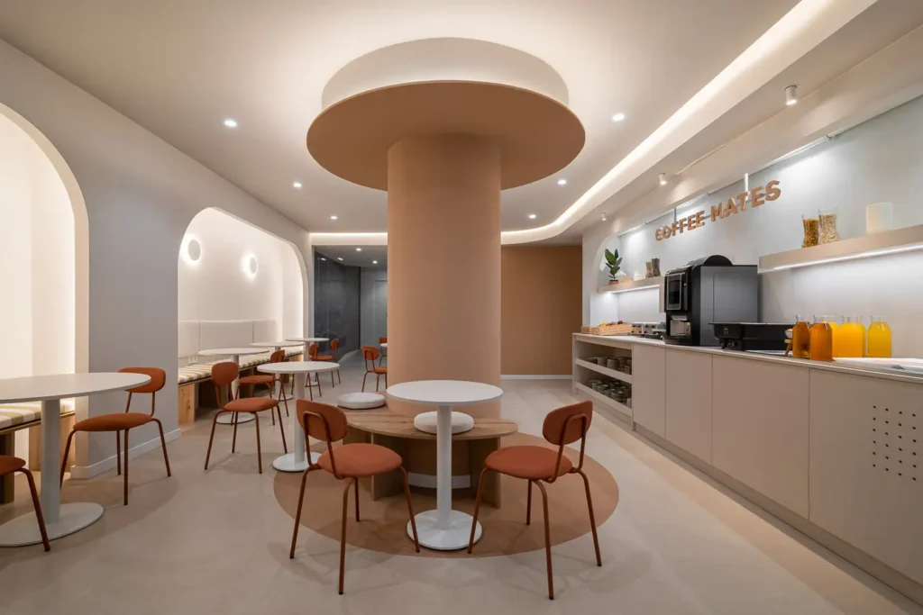 comedor acogedor con iluminacion suave en un cafe