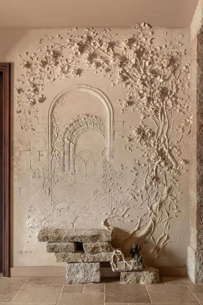 relieve de pared con arco y ramas floreadas