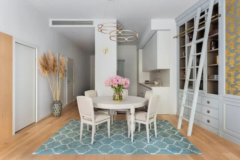 comedor moderno lamparas diseno libreria