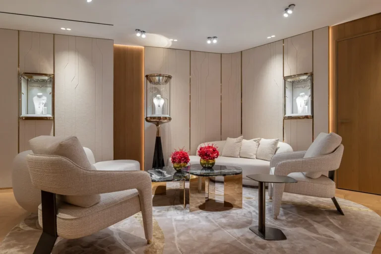 zona descanso boutique sillones modernos mesa cristal