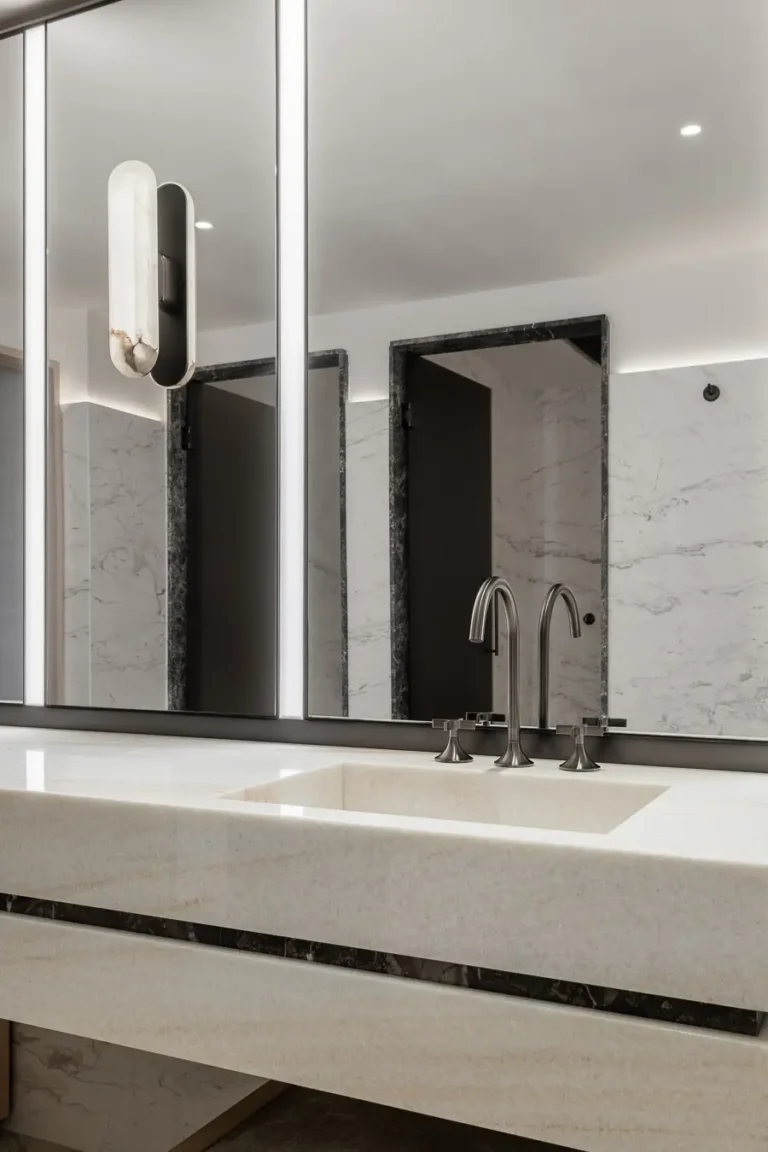 detalle de lavabo y griferia en bano de hotel